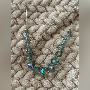 Iridescent Crystal Bead Necklace - Blue-Green